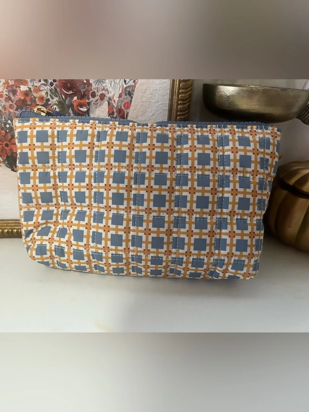 Sonia Kashuk Blue & Yellow Quilted Cosmetic Pouch